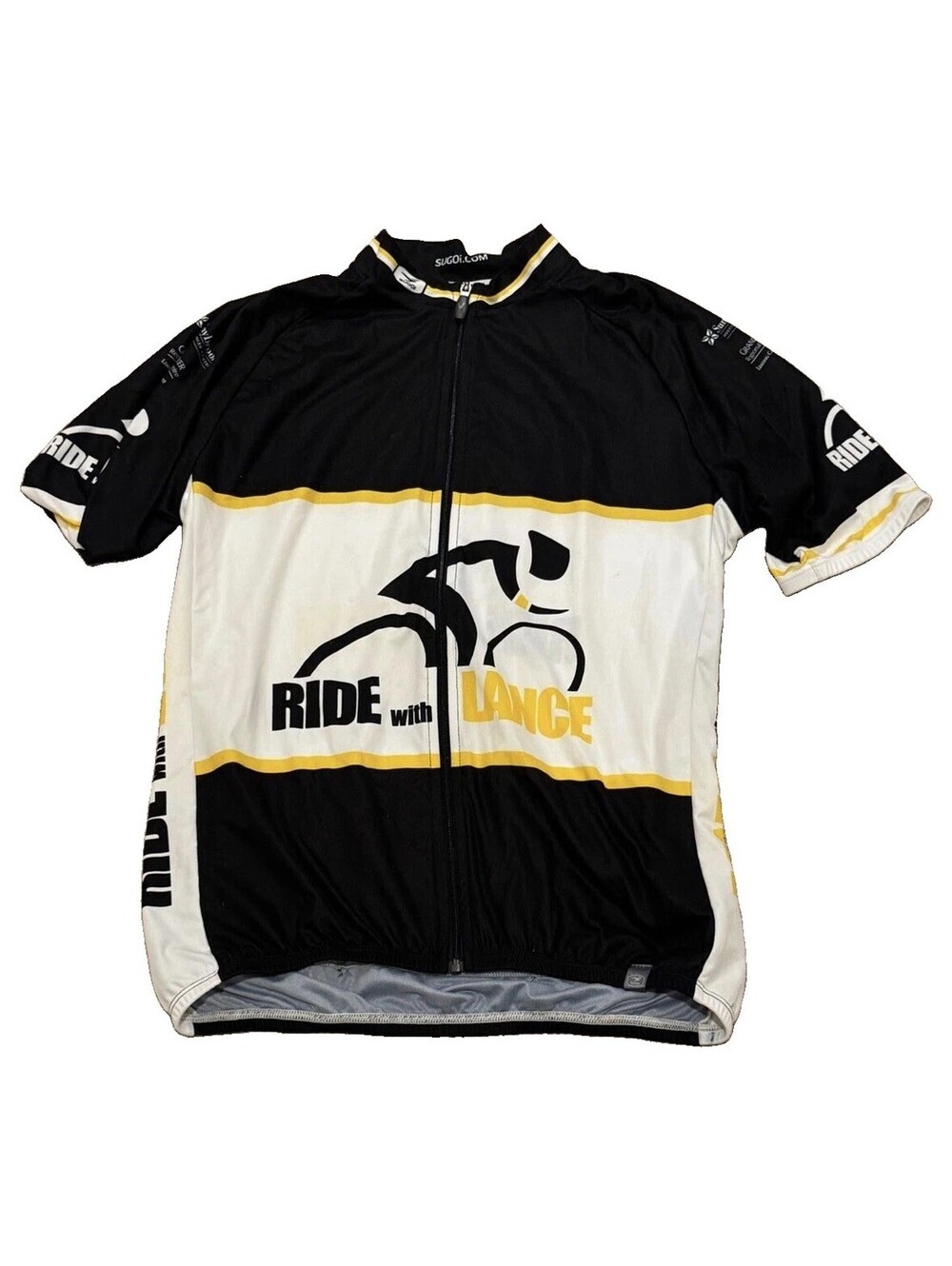 Sugoi Ride With Lance Armstrong Cycling Jersey Mens Large L Black Yellow 1/2 Zip